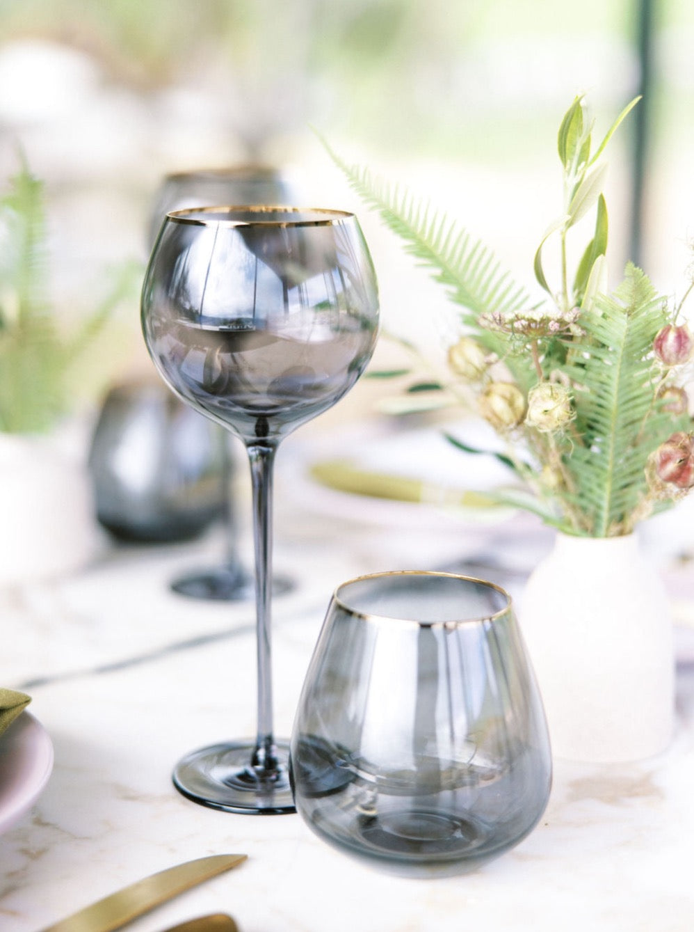 Siren White Wine Goblets – Charcoal with Gold Rim (Set of 4)