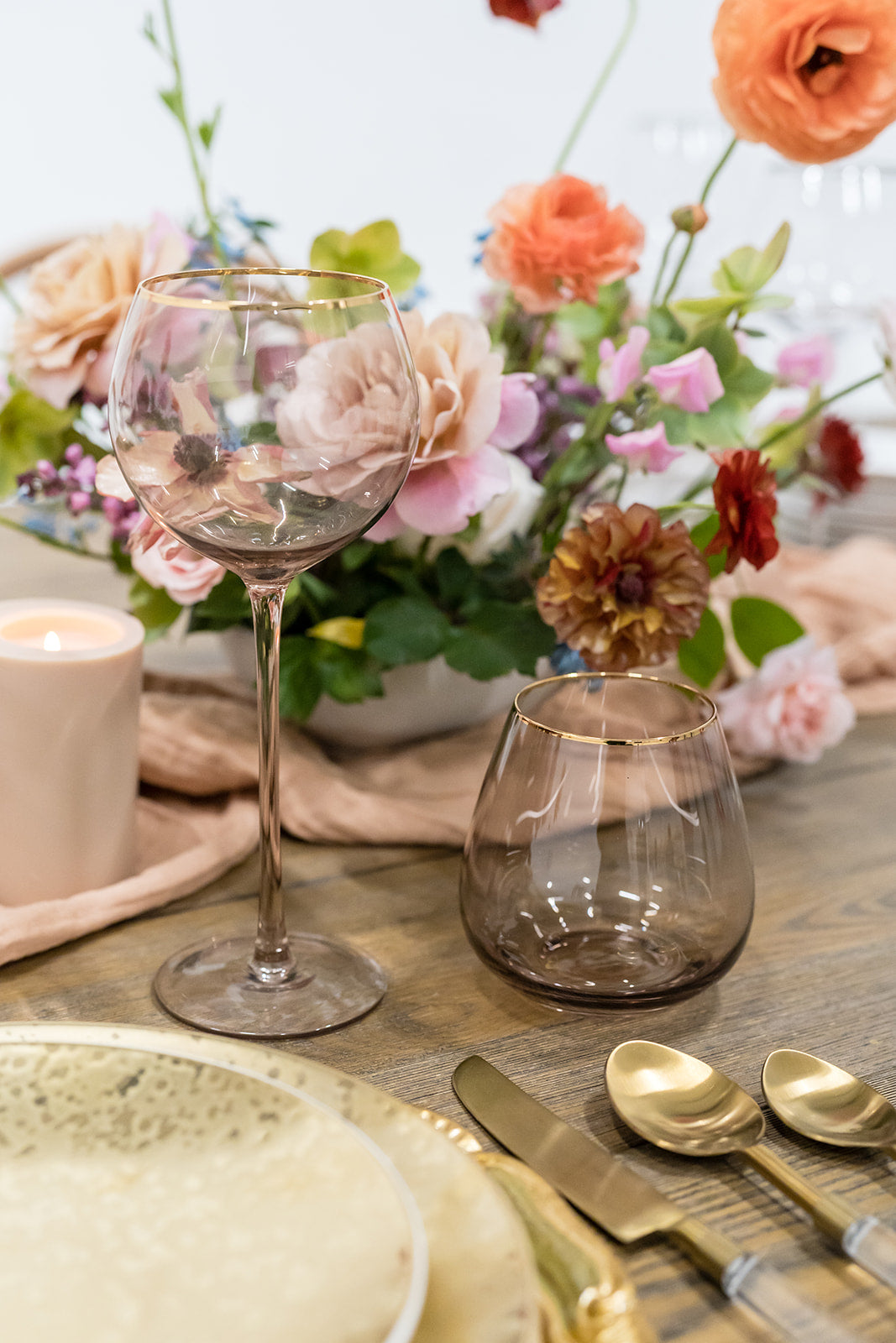 Siren Short Stemless Goblets – Fawn with Gold Rim (Set of 4)