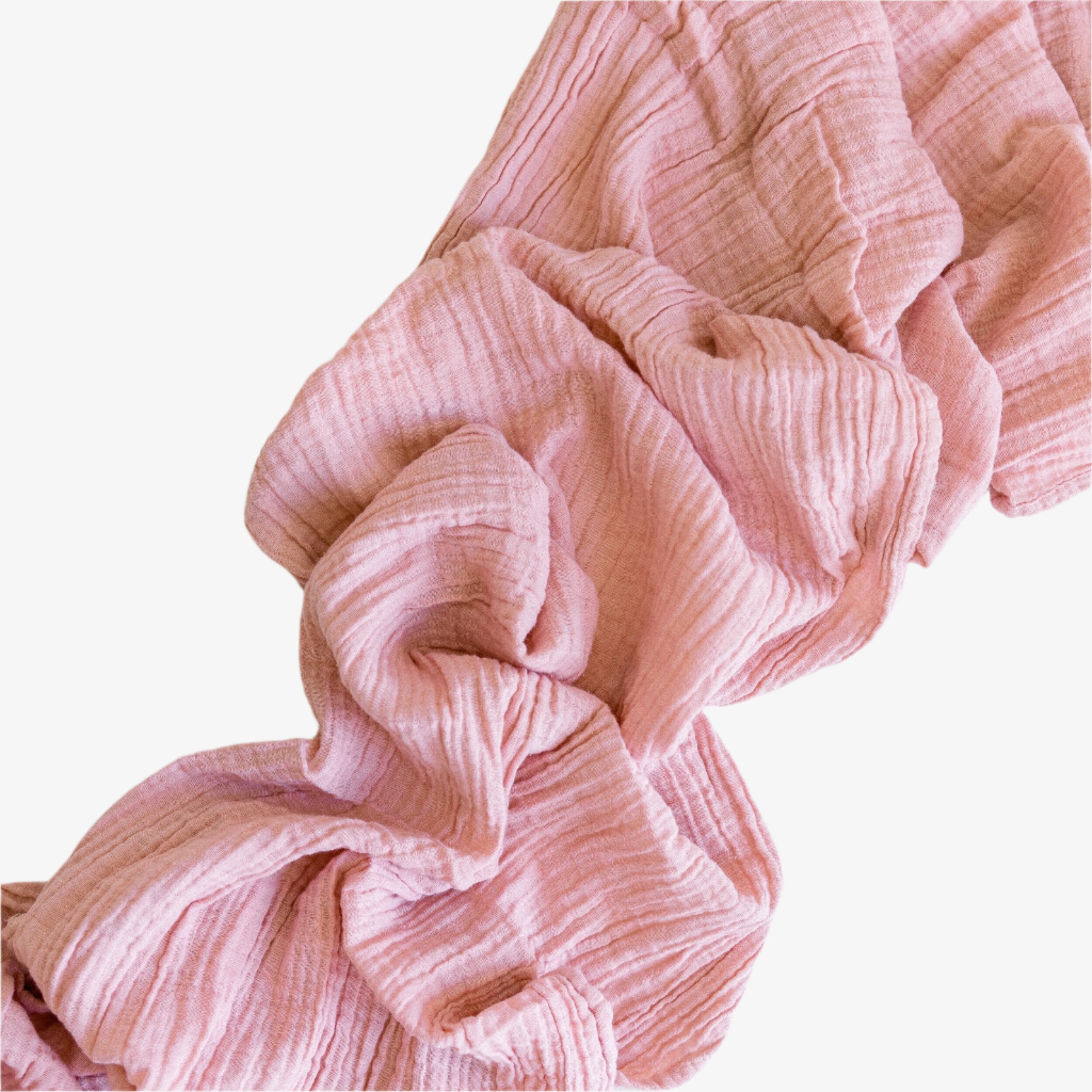 Rosewater organic cotton runner in soft pink with crinkled texture, 156 inches long