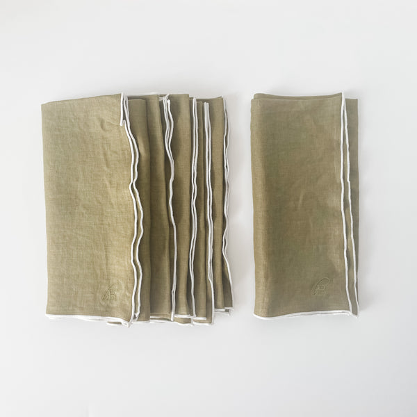 STONE WASHED LINEN NAPKINS //  MOSS + WHITE TRIM