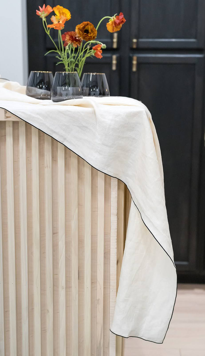 STONE WASHED LINEN TABLECLOTH // CATHEDRAL + BLACK TRIM