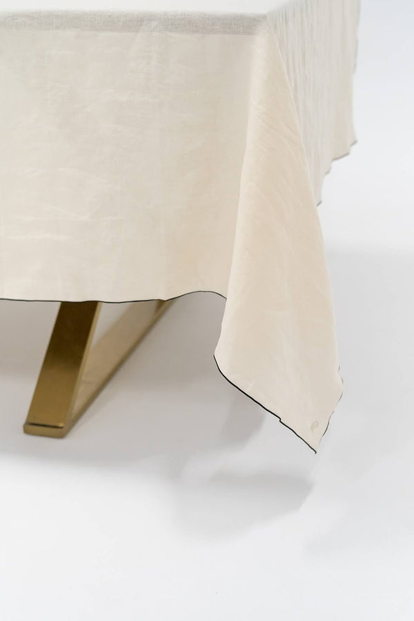 STONE WASHED LINEN TABLECLOTH // CATHEDRAL + BLACK TRIM